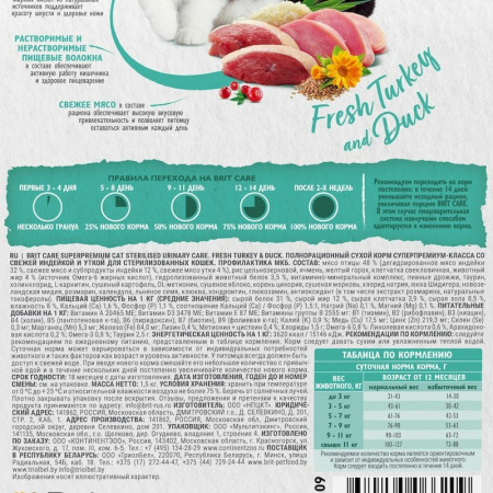 Brit Care Sterilised Urinary Care сухой корм для стерилизованных кошек с индейкой и уткой, 1,5 кг