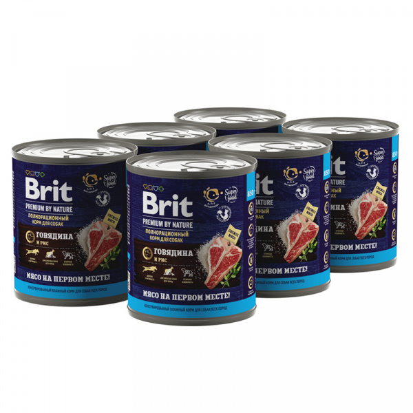 Brit Premium by Nature влажный корм для собак с говядиной и рисом, 850 г