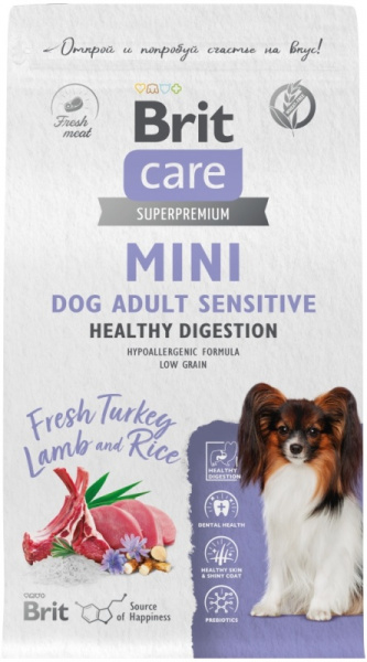 Brit Care Mini сухой корм для собак мини-пород с индейкой и ягнёнком, 1,5 кг