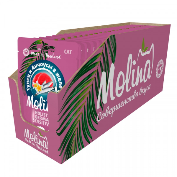Molina пауч для кошек тунец анчоусы в желе 70г