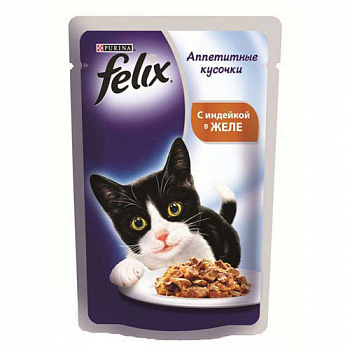 Felix влажный корм для кошек с индейкой, кусочки в желе, 85 г