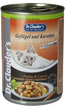 Dr. Clauder’s влажный корм для кошек с птицей и морковью, кусочки в соусе, 415 г