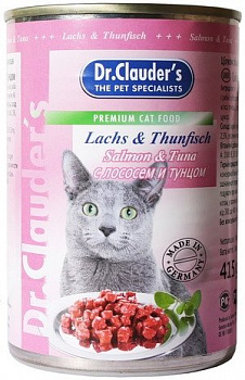 Dr. Clauder’s влажный корм для кошек с лососем и тунцом, кусочки в соусе, 415 г